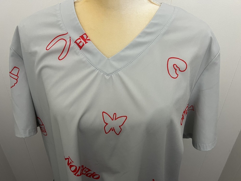 Hasbro Operation Scrub Top Size Small / Medium Gray Polyester Spandex Stretch