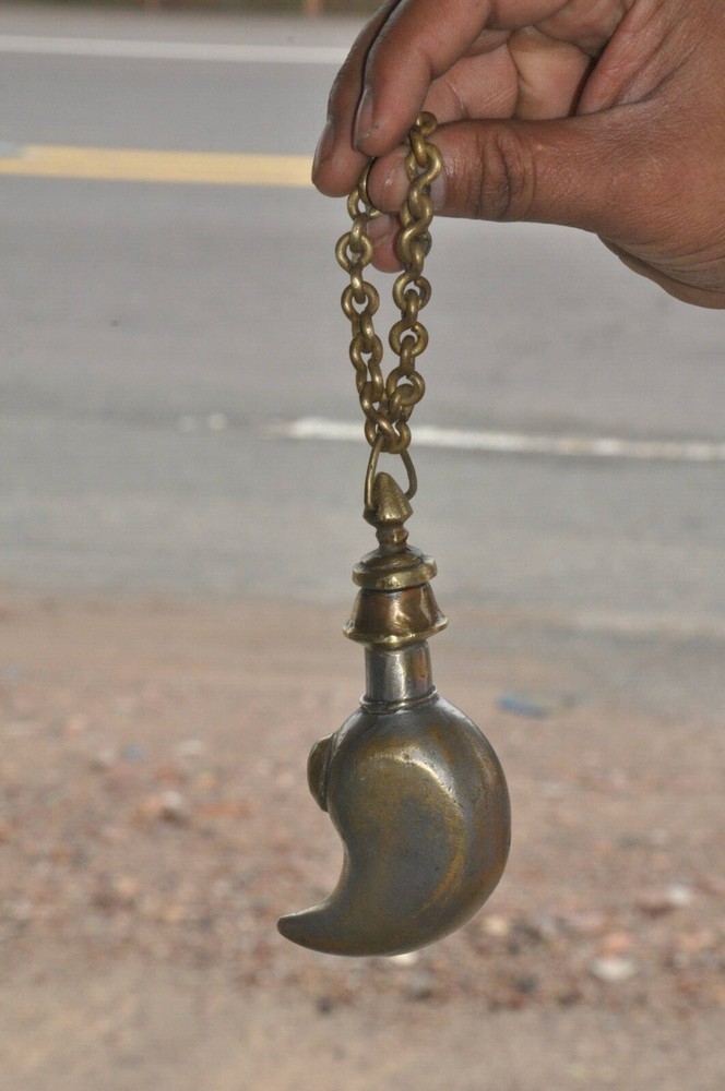 Vintage Brass Mango Shape Unique Handcrafted Powder Box With Chain