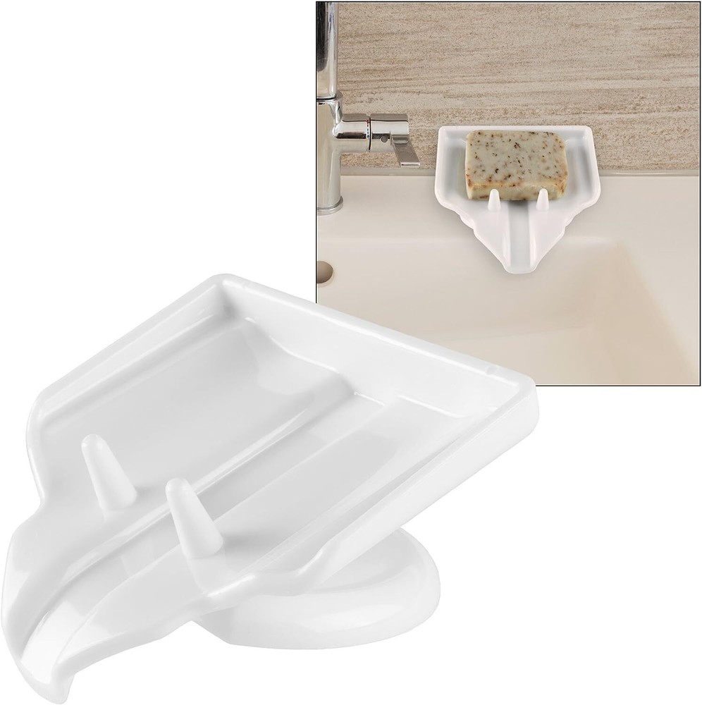 White Soap Rack Tray Sloped No Pooling