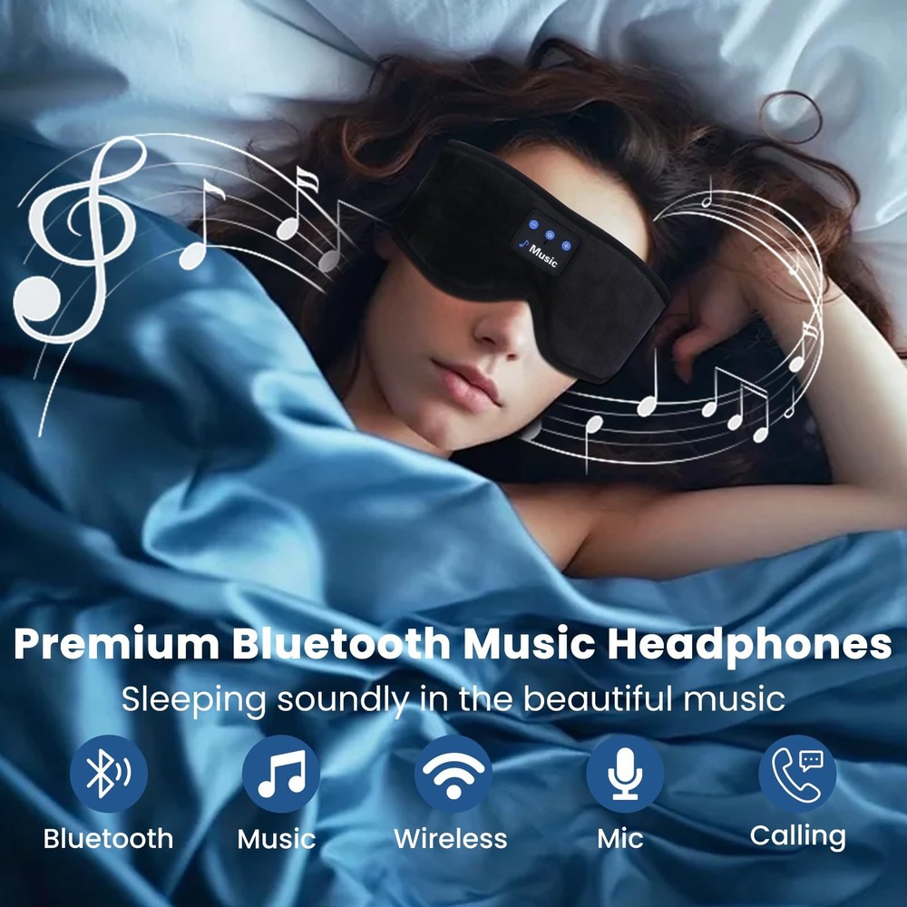 3D Sleep Mask with Bluetooth Headphones, Sleeping Headphones for Side Sleeper...