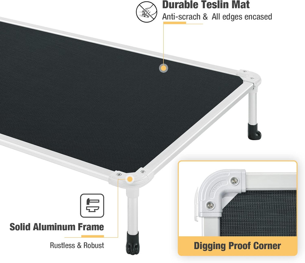 Chew Proof Elevated Dog Bed - Cooling Raised Pet Cot - Silver Aluminum Frame and