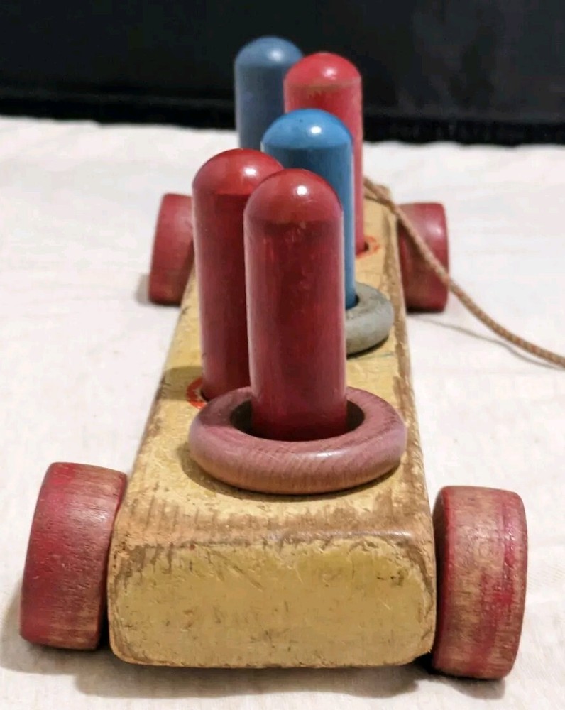 Vintage Jaymar Wooden Ring Toss Pull Toy