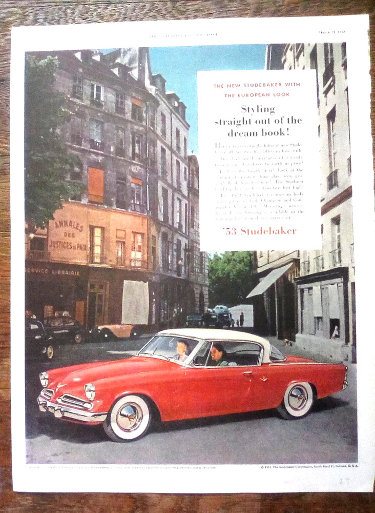 1953 STUDEBAKER AUTOMOBILE Red print ad