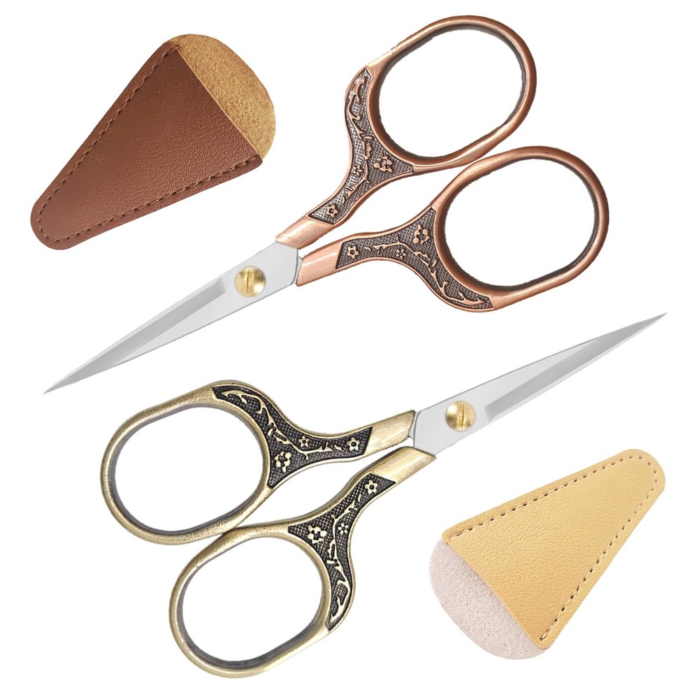 2 Pack Embroidery scissors, Small Sewing Scissors with Pu Sheath, Sharp Croch...