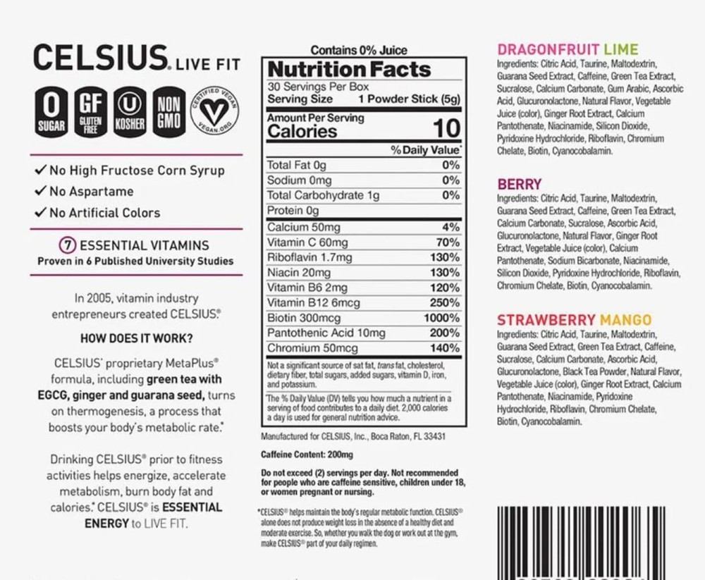 Celsius Essential Energy Powder Sticks (30) Zero Sugar, Multi Flavor