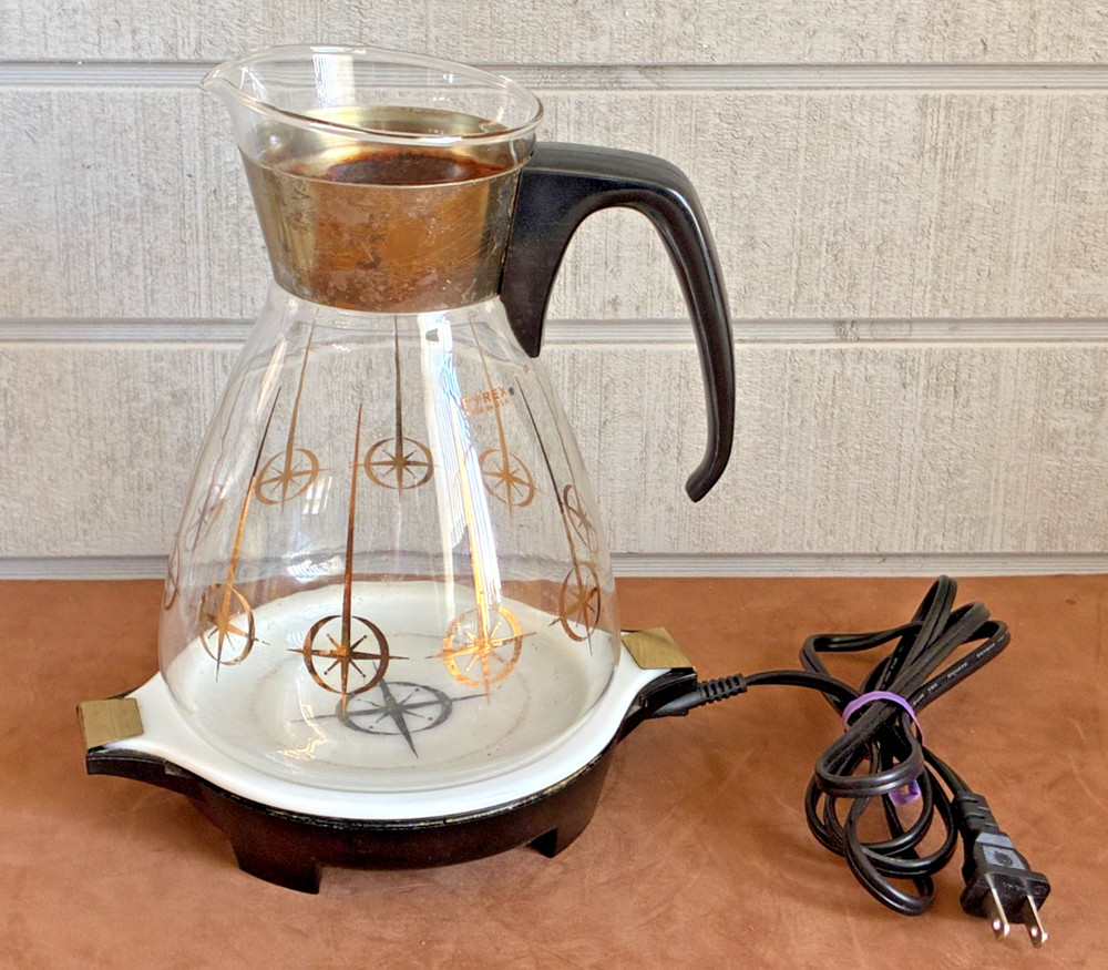 PYREX Compass Electric Server Warming Plate w/Glass Coffee Carafe #CECC ~ TESTED
