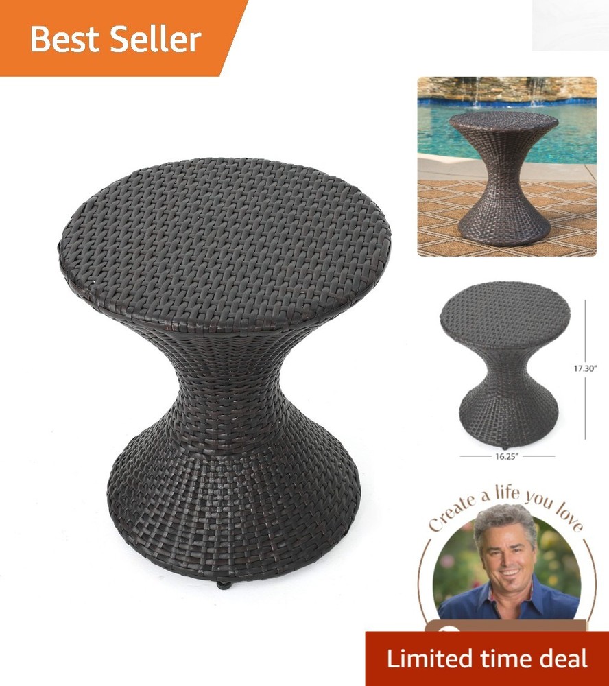 Stylish Wicker Side Table for Outdoor Entertaining - 16" Multibrown Design