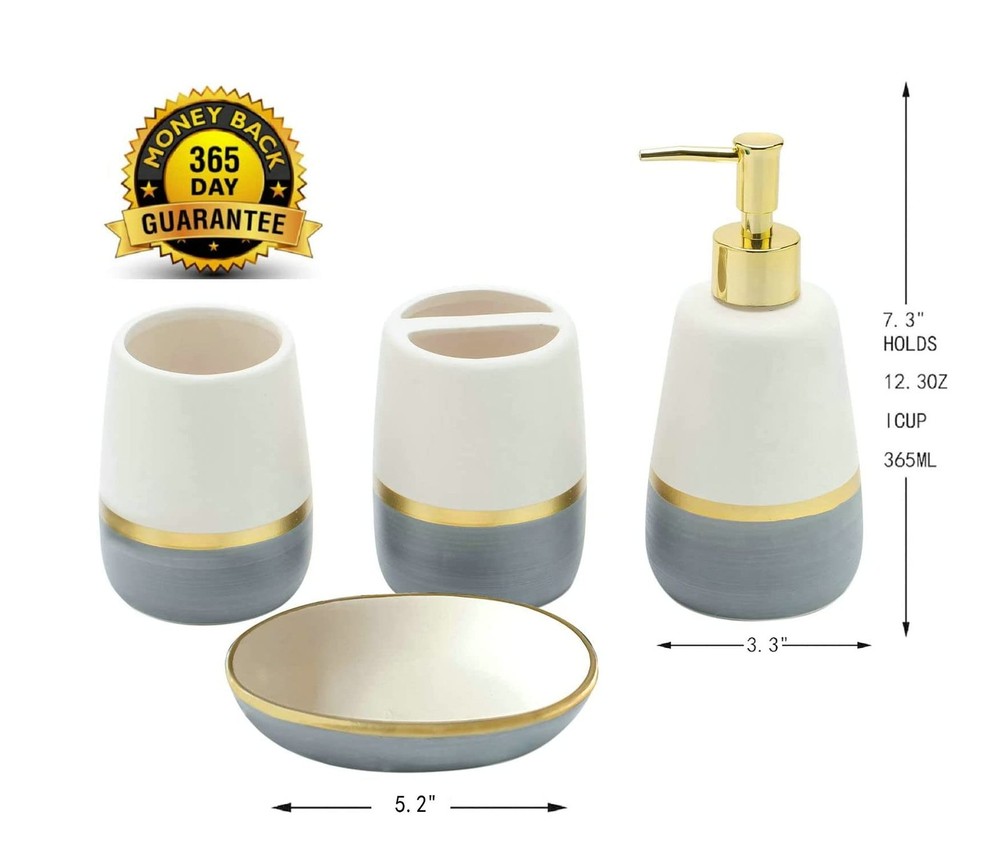 Grey Gold Bathroom accesory Set 4pc,Ceramic Accessories ['Grey']