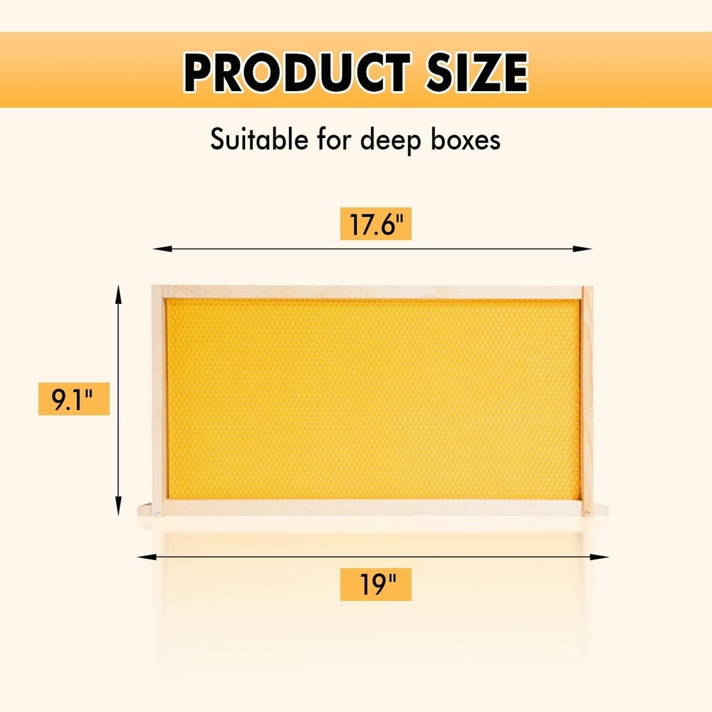 POLLIBEE Deep Brood Bee Hive Frames and Wax Foundations,10 Pack Honey Bee Frames