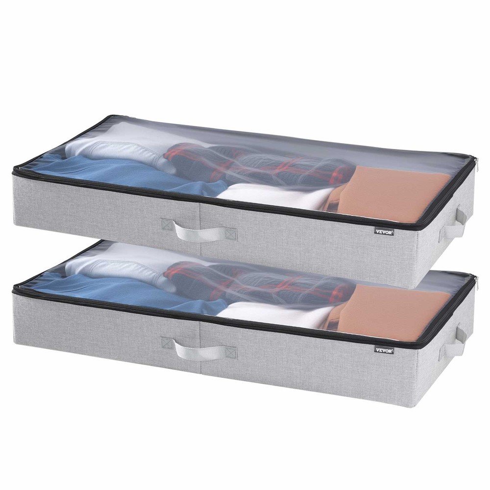 VEVOR Under Bed Storage 45L Stackable Shoes Organization Box Clear Lid 2 Pack