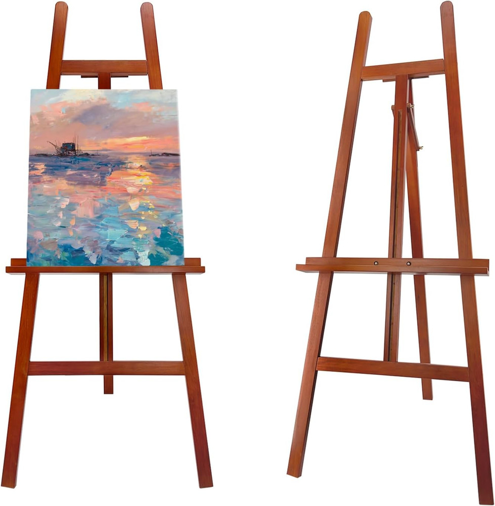 Large A-Frame Wooden Painting Display Walnut Easel, Large Adjustable Pine Woo...