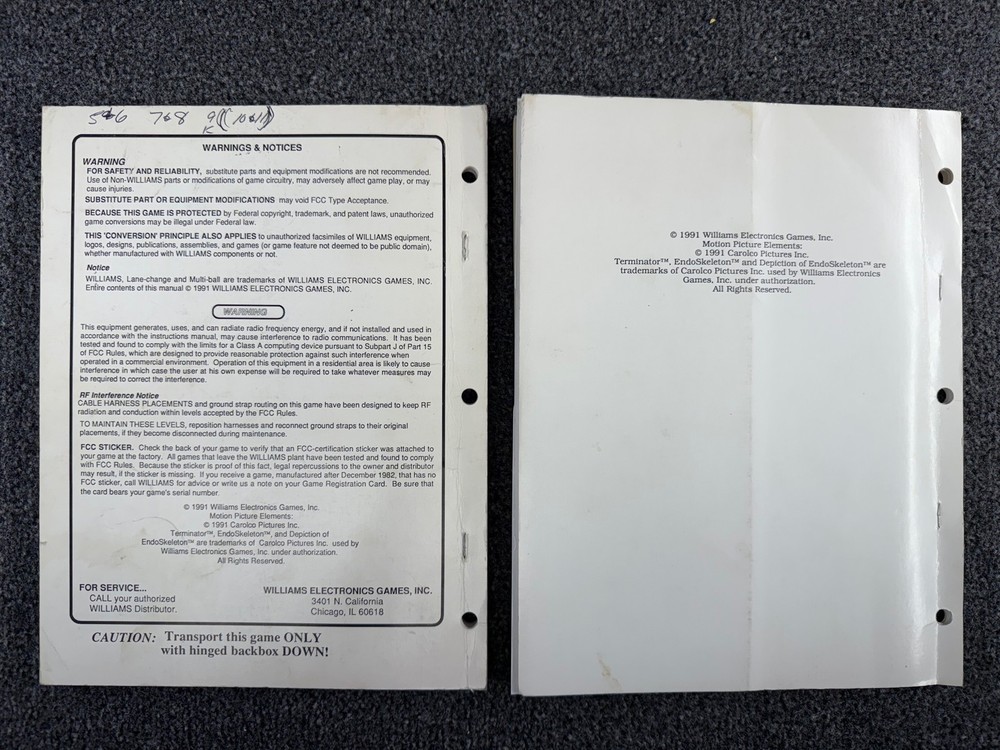 Williams Terminator 2 T2 Pinball Machine Manual WPC Schematics COMBO ORIGINAL