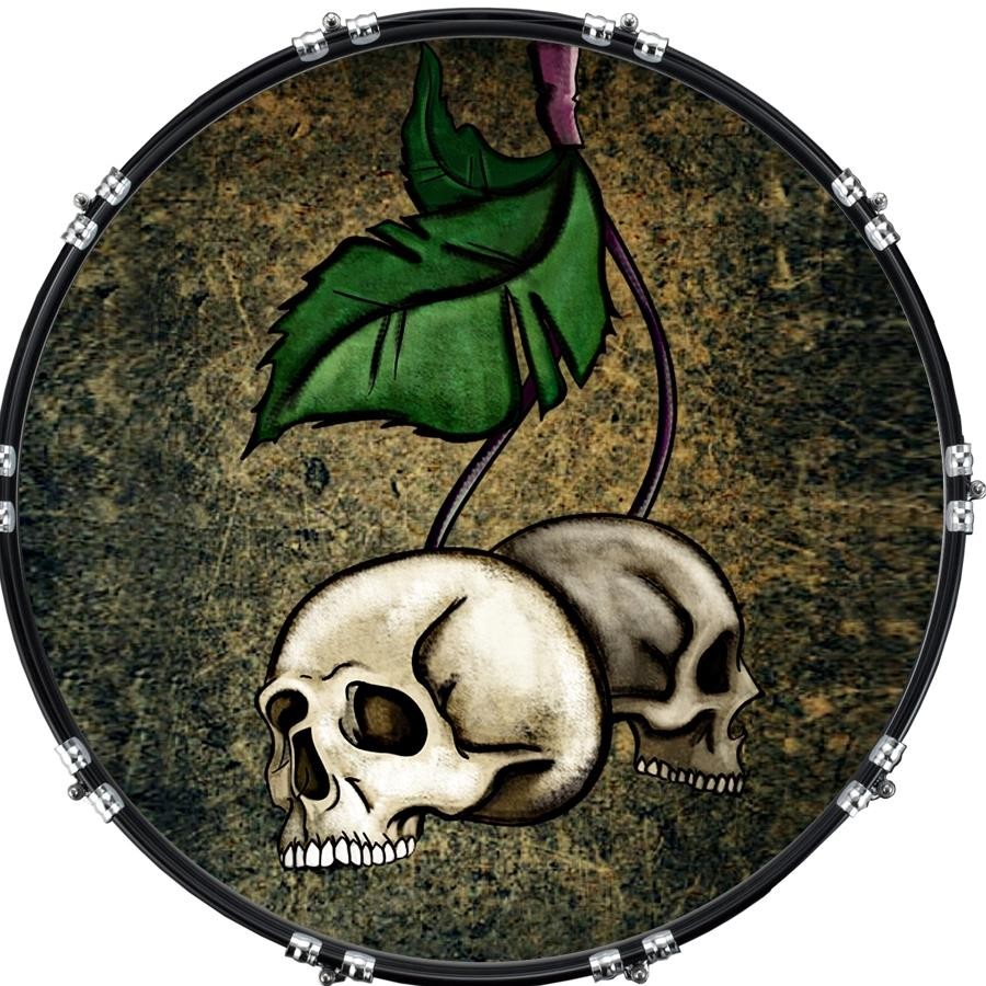 22" Custom Bass Kick Drum Front Head Graphical Graphic Skull and Leaf