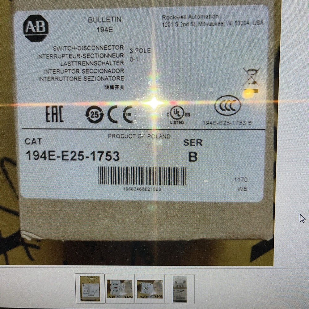 ALLEN BRADLEY DISCONNECT. SWITCH 194E-E25-1753