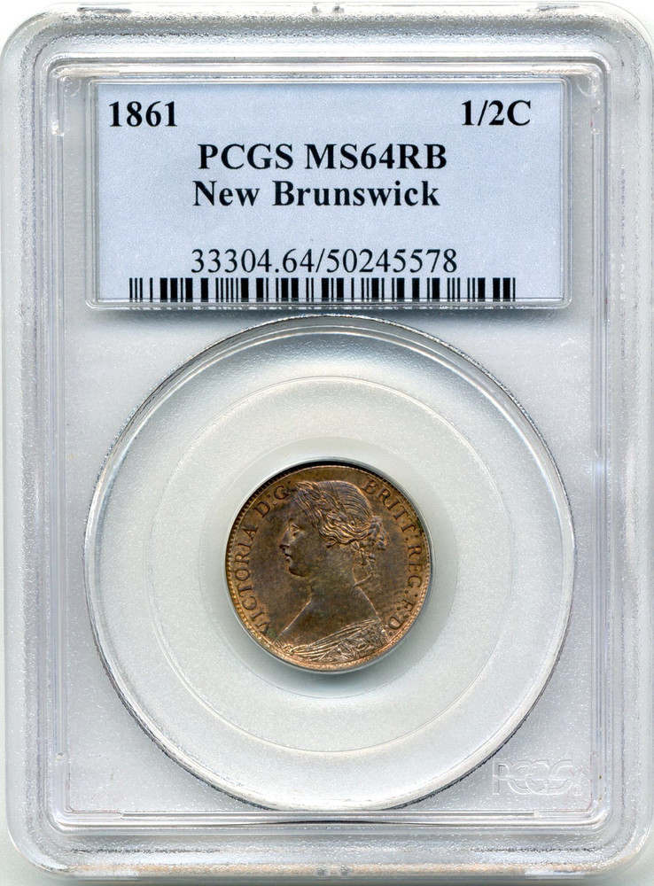 1861 New Brunswick Half Cent - Choice Uncirculated, PCGS MS64 RB