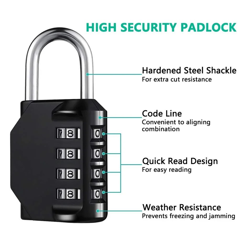 Combination Lock Resettable 4-Digit Anti Rust Weatherproof Padlock Metal Locks*