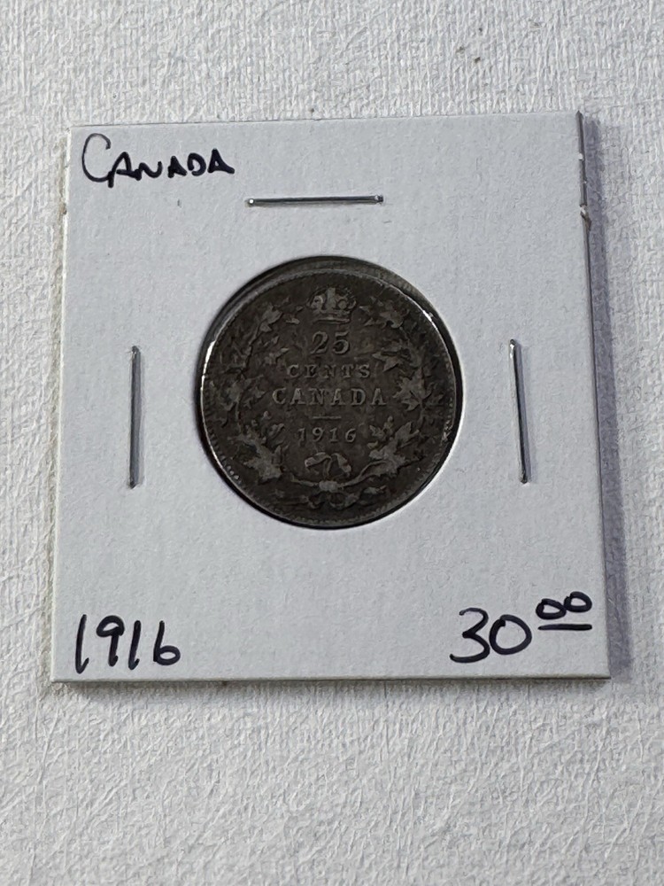 1916 Canada 25 Cents Silver Coin