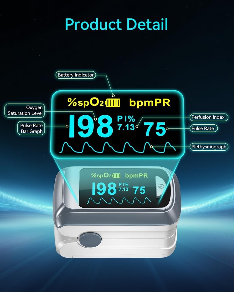Compact & Accurate Pulse Oximeter - Easy One-Button Operation, Includes Battery