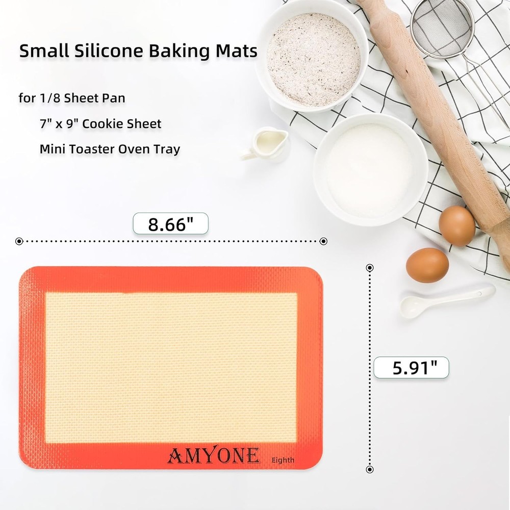 AMYONE Silicone Baking Mat for 1/8 Sheet Pan, Eighth 2 pack-Eighth, Orange