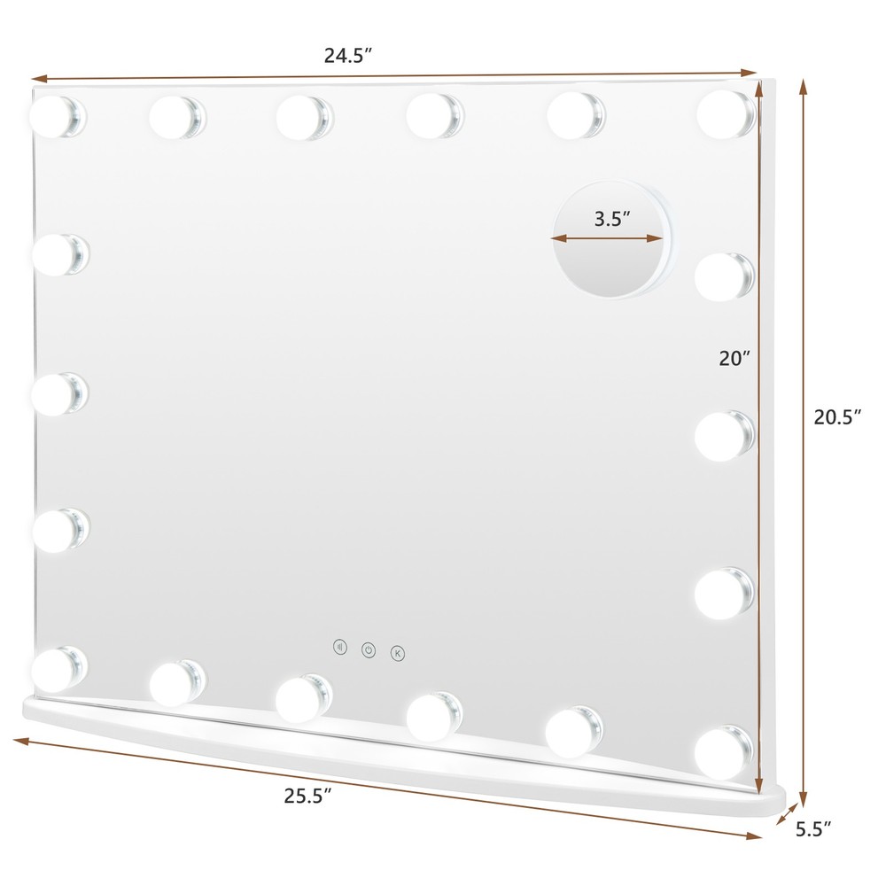 Vanity Mirror w/ Lights 3 Color Lighting Modes Tabletop & Wall-Mounted