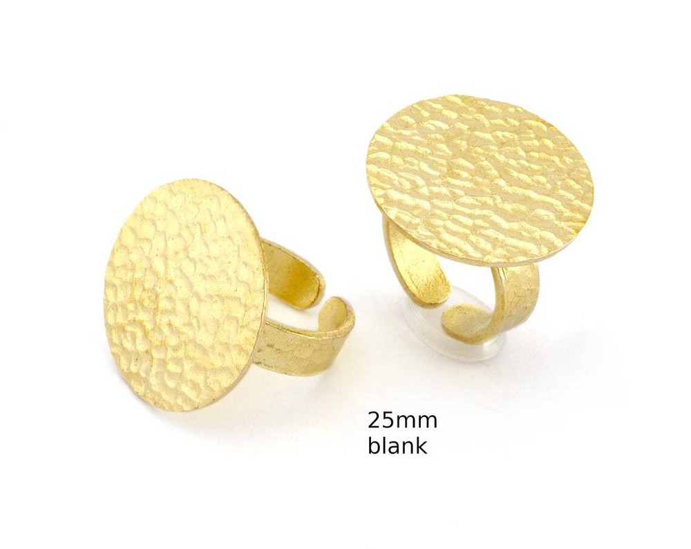 Round Hammered Adjustable Ring Blank - Raw Brass (25mm Blank ) 4951