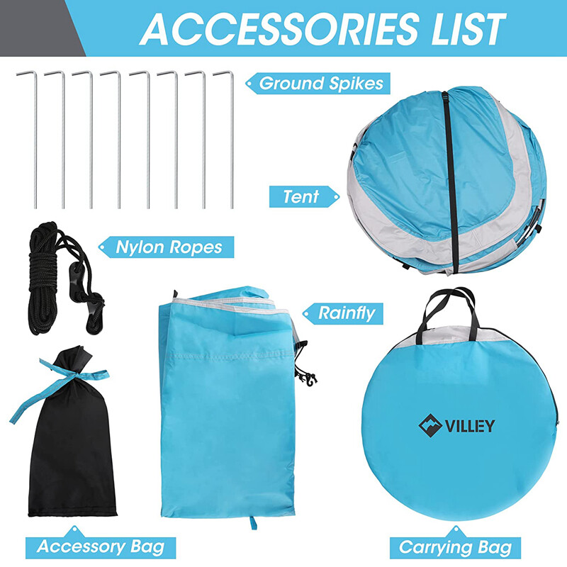 VILLEY 4 Persons Camping Tent Pop Up Tent Waterproof Automatic Setup Easy Fold