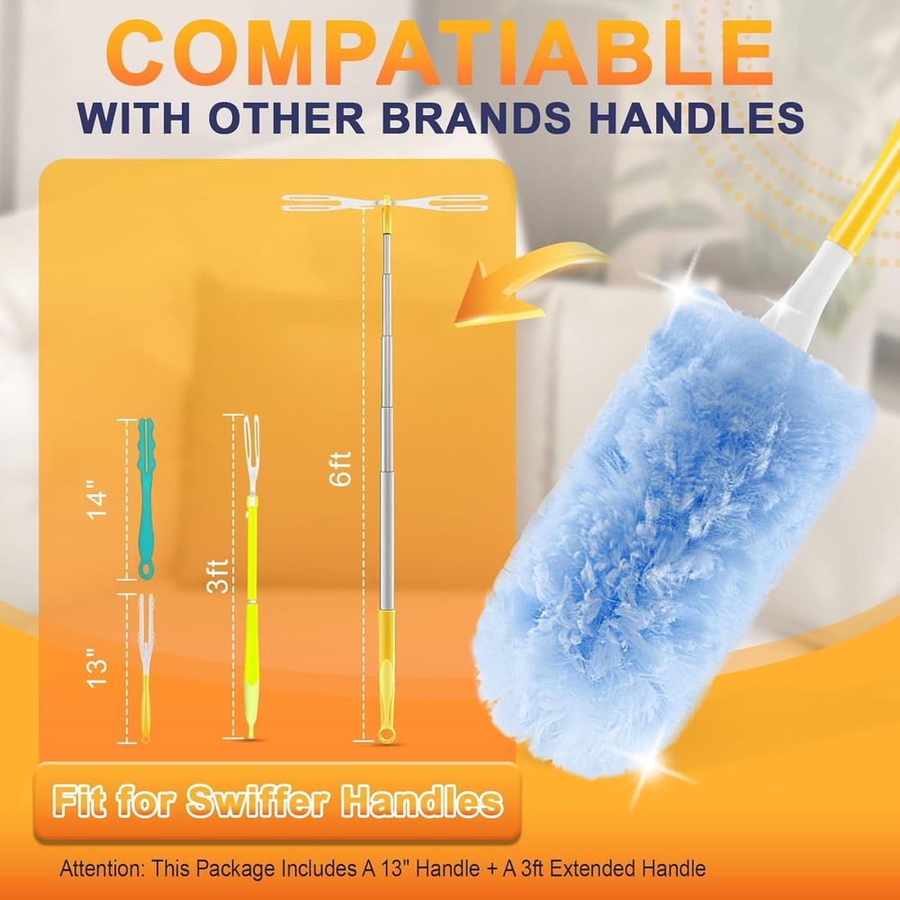 60-Pack Heavy Duty Duster Refills Compatible with Swiffer, 3FT Extendable Handle