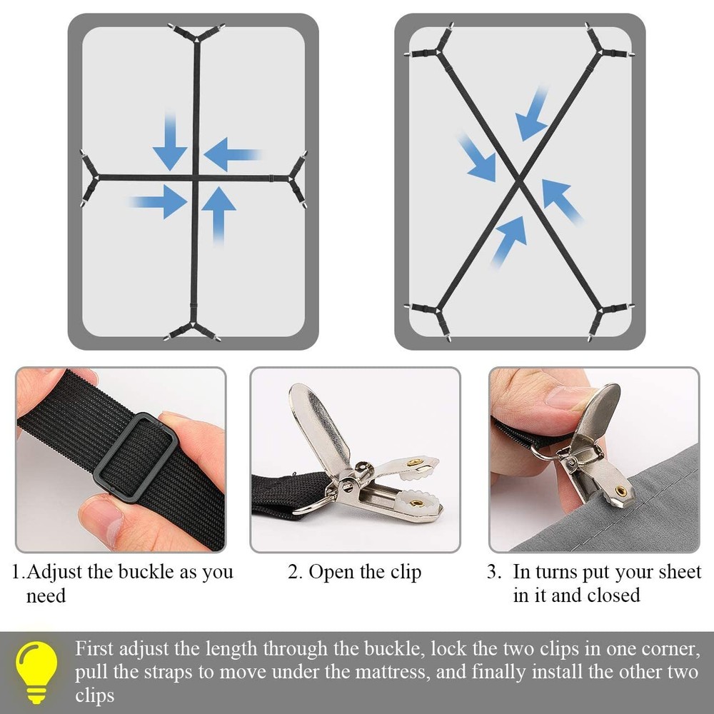 2 Pcs Bed Sheet Holder Straps Adjustable Bed Sheet Fasteners Elastic Bands