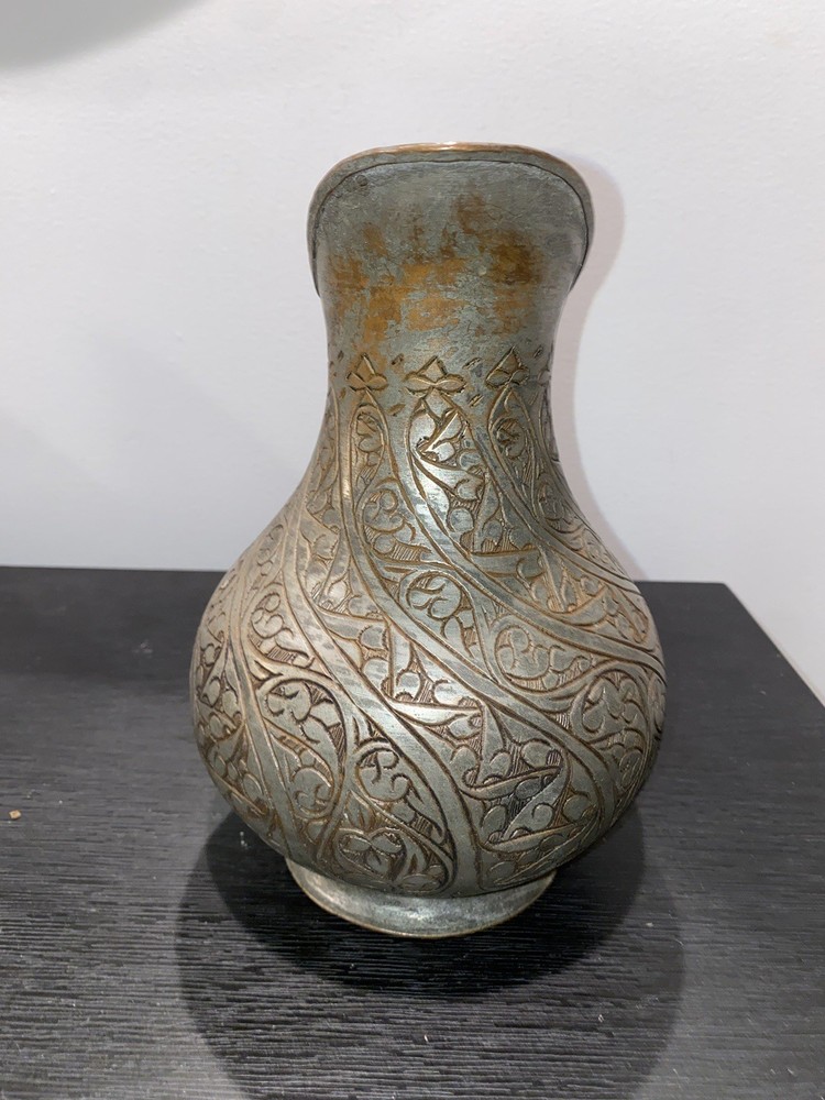 Antique Hand Crafted Etched Copper Tone Middle Eastern Pitcher