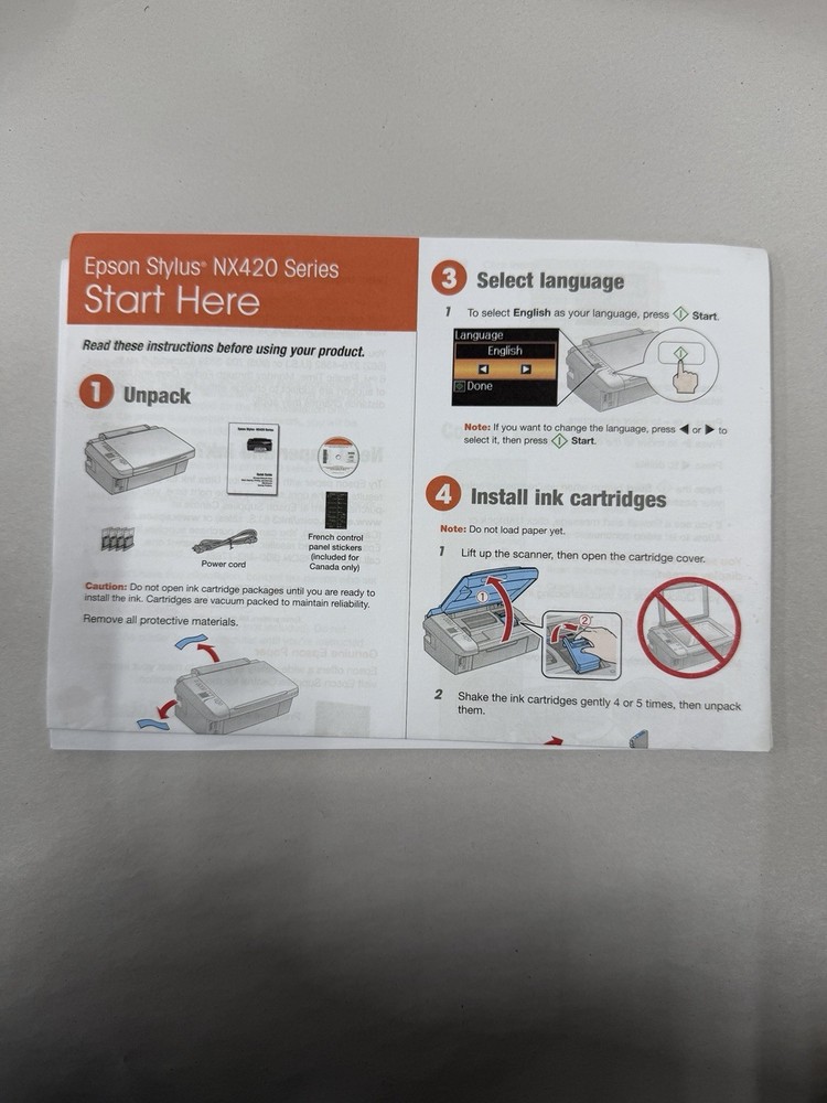 Epson Stylus NX420 Series Quick Guide & Software CD Set