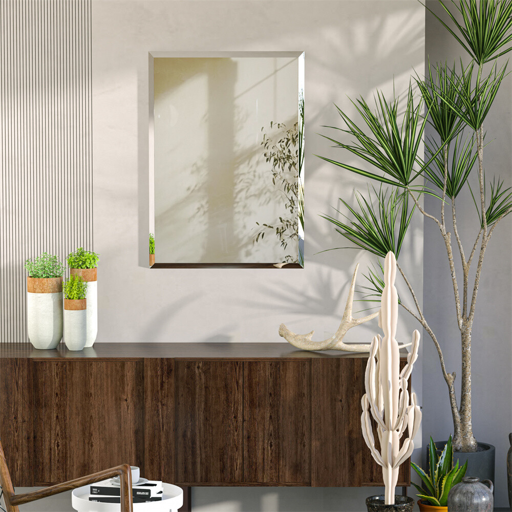 Rectangle Frameless Beveled Mirror for Bathroom Vanity Entryway Home Wall Decor