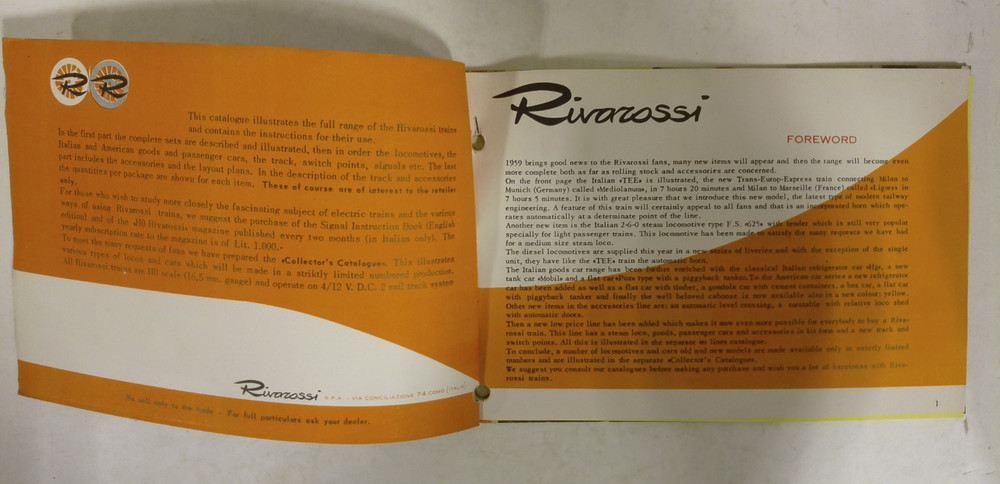 Rivarossi HO Scale 1959 General Catalog