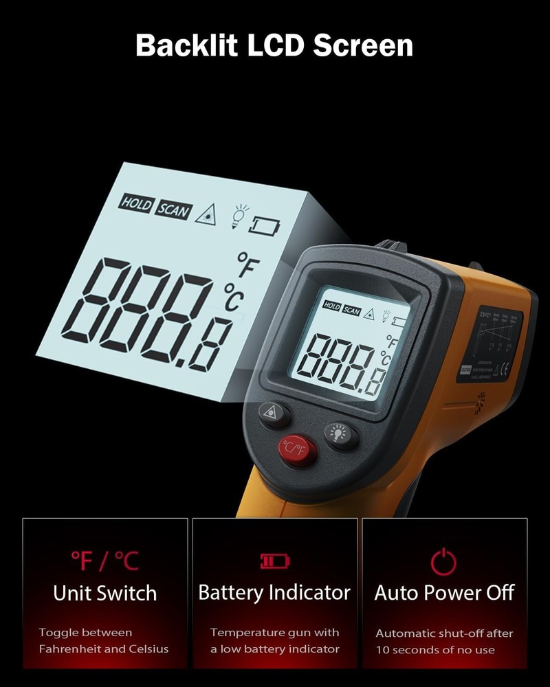 Infrared Thermometer Laser Temperature Gun Digital Surface Heat Temp Gun