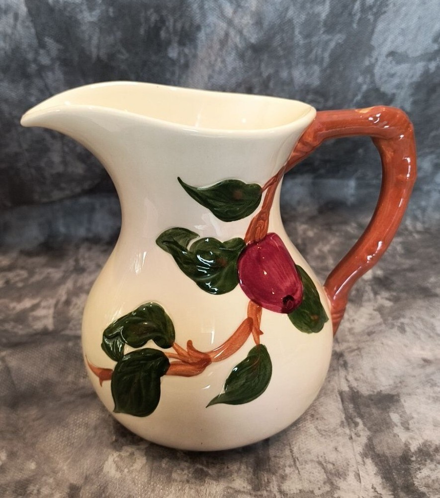 Vintage Franciscan Apple Pattern Ceramic Pitcher With Fruit & Leaf Design