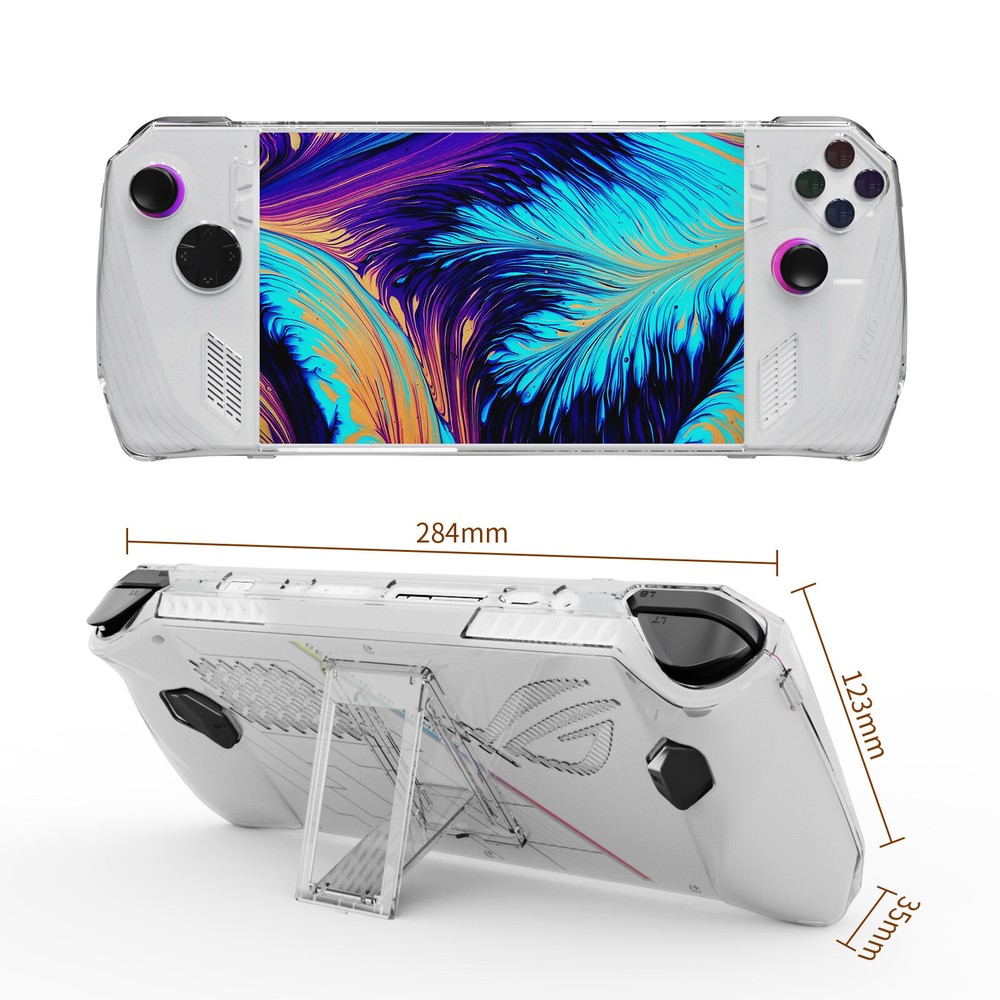 For ROG Ally Handheld Game Console Crystal Clear Case Protective Shell w/ Stand