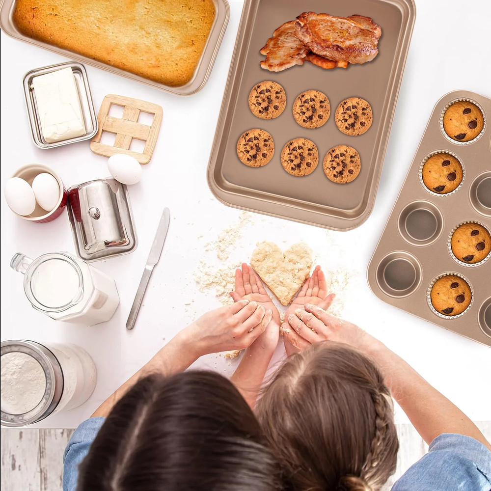 Stackable Bakeware Set, 6-Piece Nonstick Baking Pan Set for Kitchen, Oven & Dish