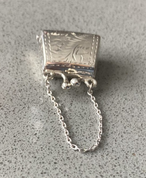 Tiny sterling silver etched purse pill box