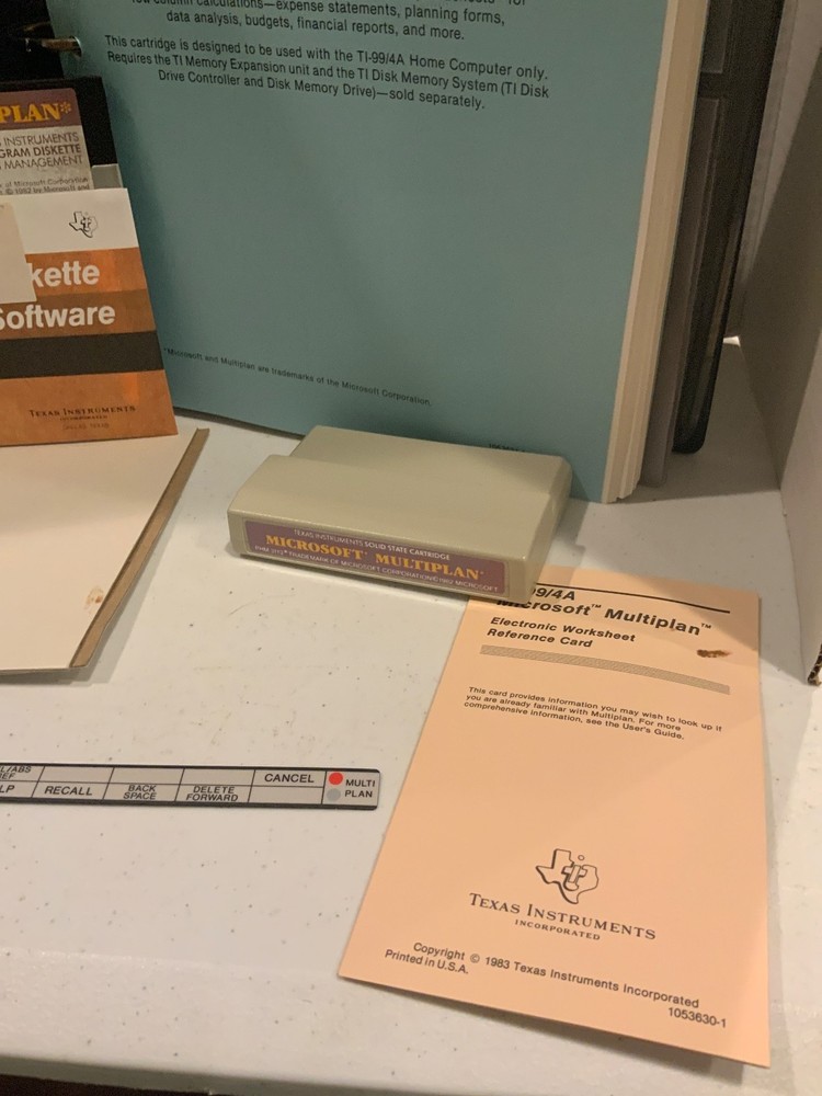 Microsoft Multiplan Electronic Worksheet for TI-99/4A Home Computer Complete