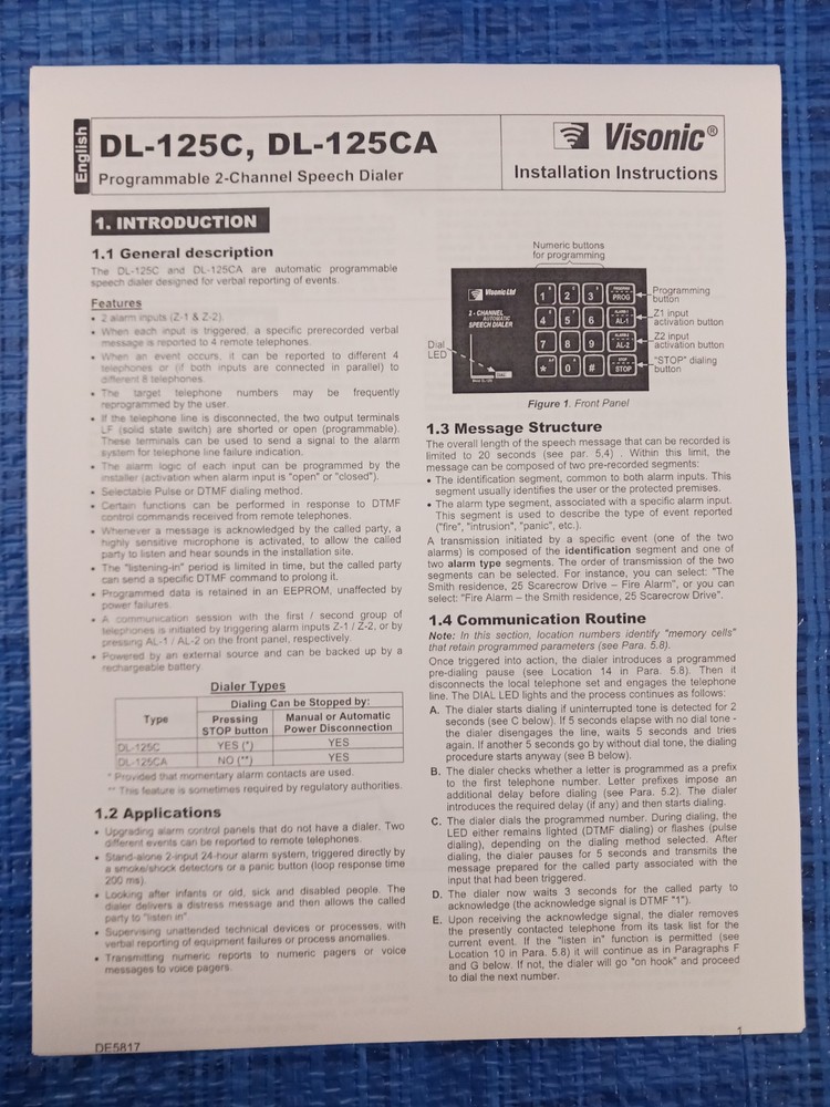 Used Visonic DL-125C 2-Channel Automatic Speech Dialer