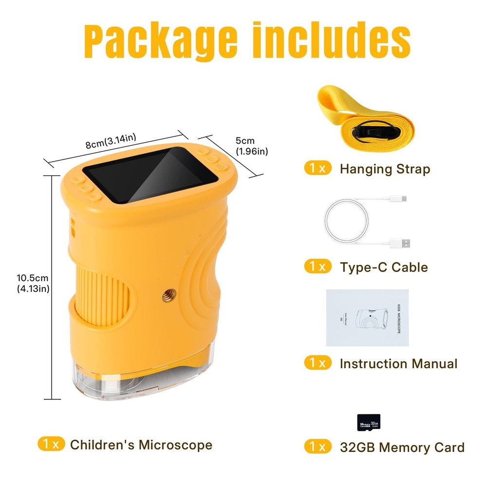 Mcbazel 1000X Handheld Digital Microscope for Kids, Small, Yellow