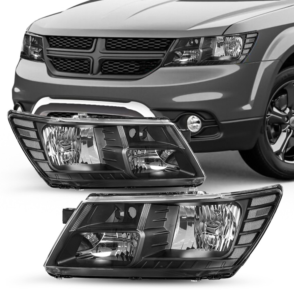 For 2009-2018 Dodge Journey Headlight Black Clear Corner Headlamp Left&Right 2PC
