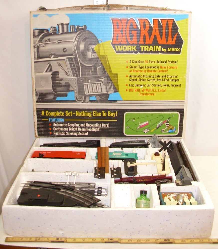 MARX BIG RAIL WORK TRAIN STEAM TYPE ELECTRIC 5 PIECE TRAIN SET BOXED