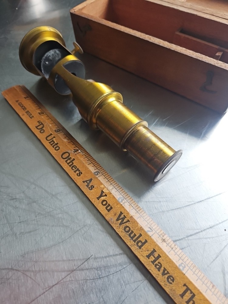 Antique Brass Tube Microscope Compound Microscope Made In Paris 1900s UNTESTED.