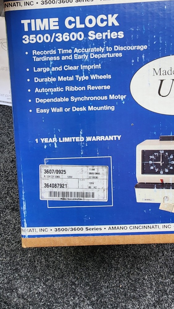 Amano Timeclock 3607 With Box!!