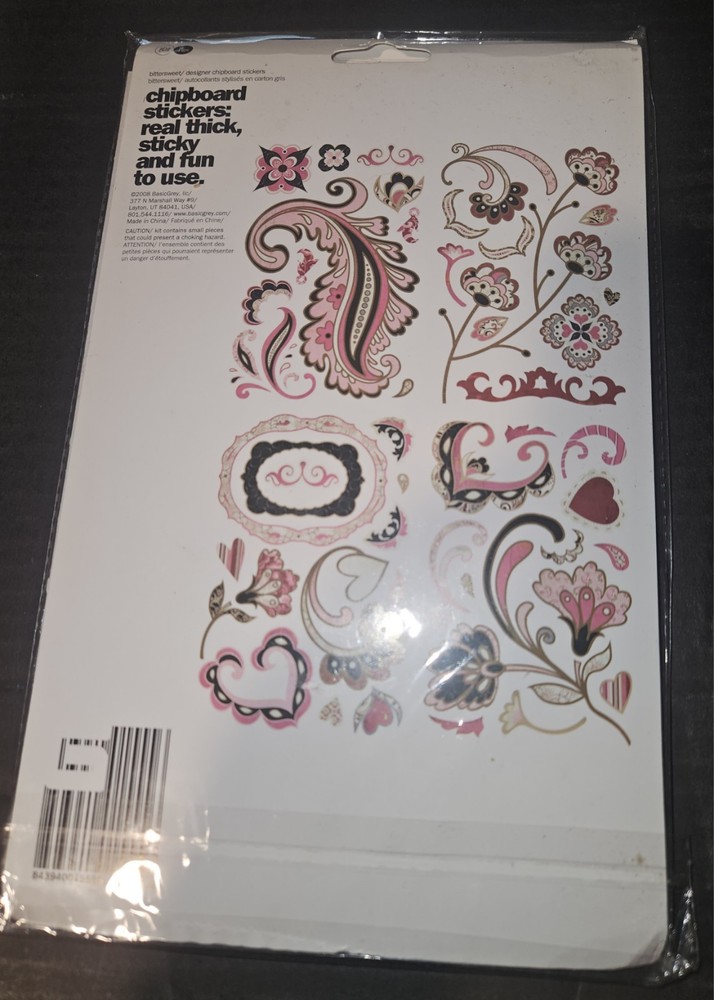 Basic Grey Designer Chipboard Real Thick & Sticky Chip Stickers 4pgs