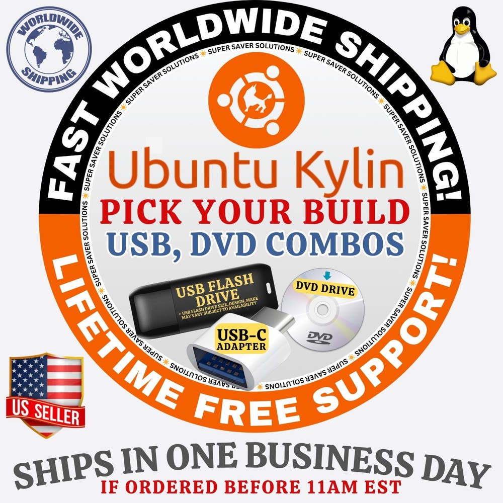 UBUNTU KYLIN LINUX OS | ALL LATEST ISO BUILDs | DVD, USB COMBOS | FAST SHIP