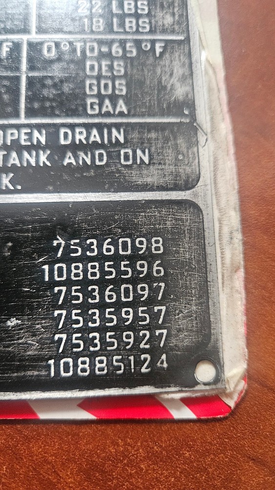 Original Very Early M151 data plate Original Military Issue ~8" Tall