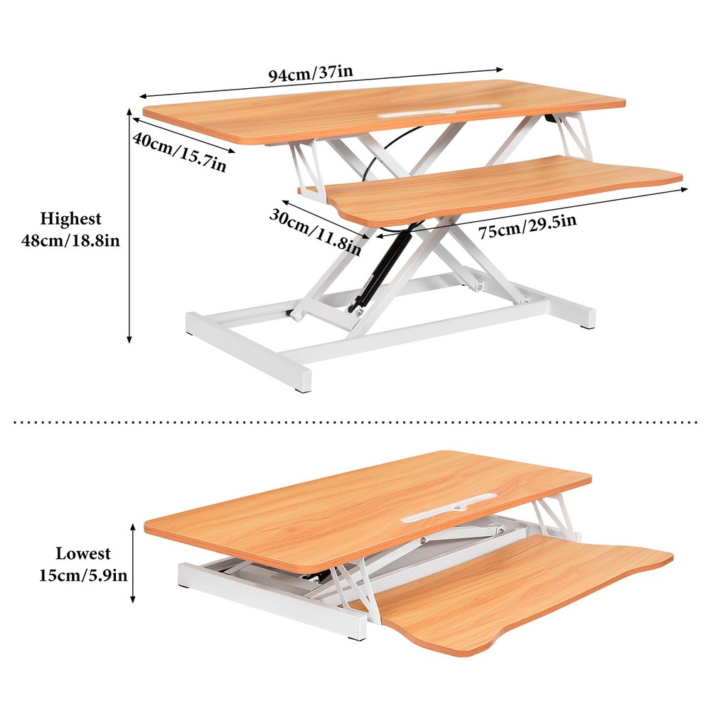 37 Sit-Stand Desk Riser Adjustable Converter Rustic