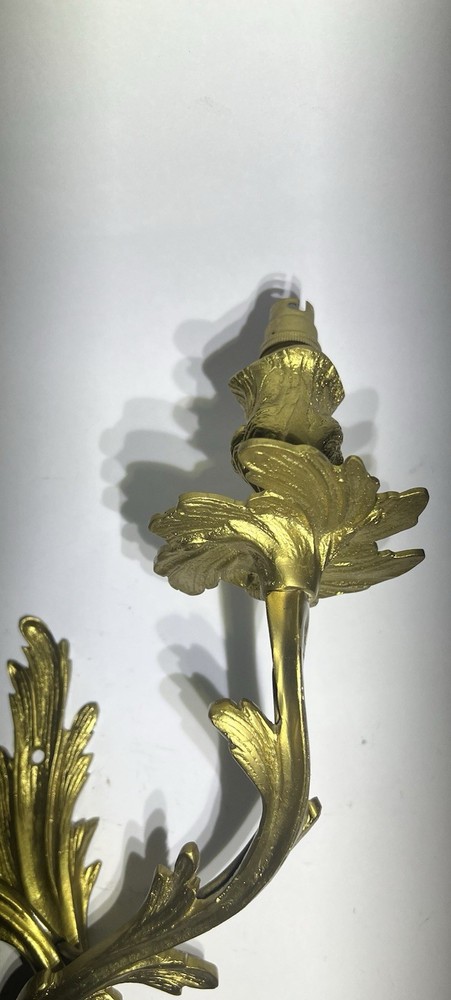 French Louis XV Gilt Bronze Rococo Leaf Two Light Wall Sconce