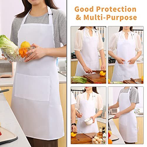 Pack Adjustable Bib Apron, Waterdrop Resistant Aprons with 2 Polyester-white